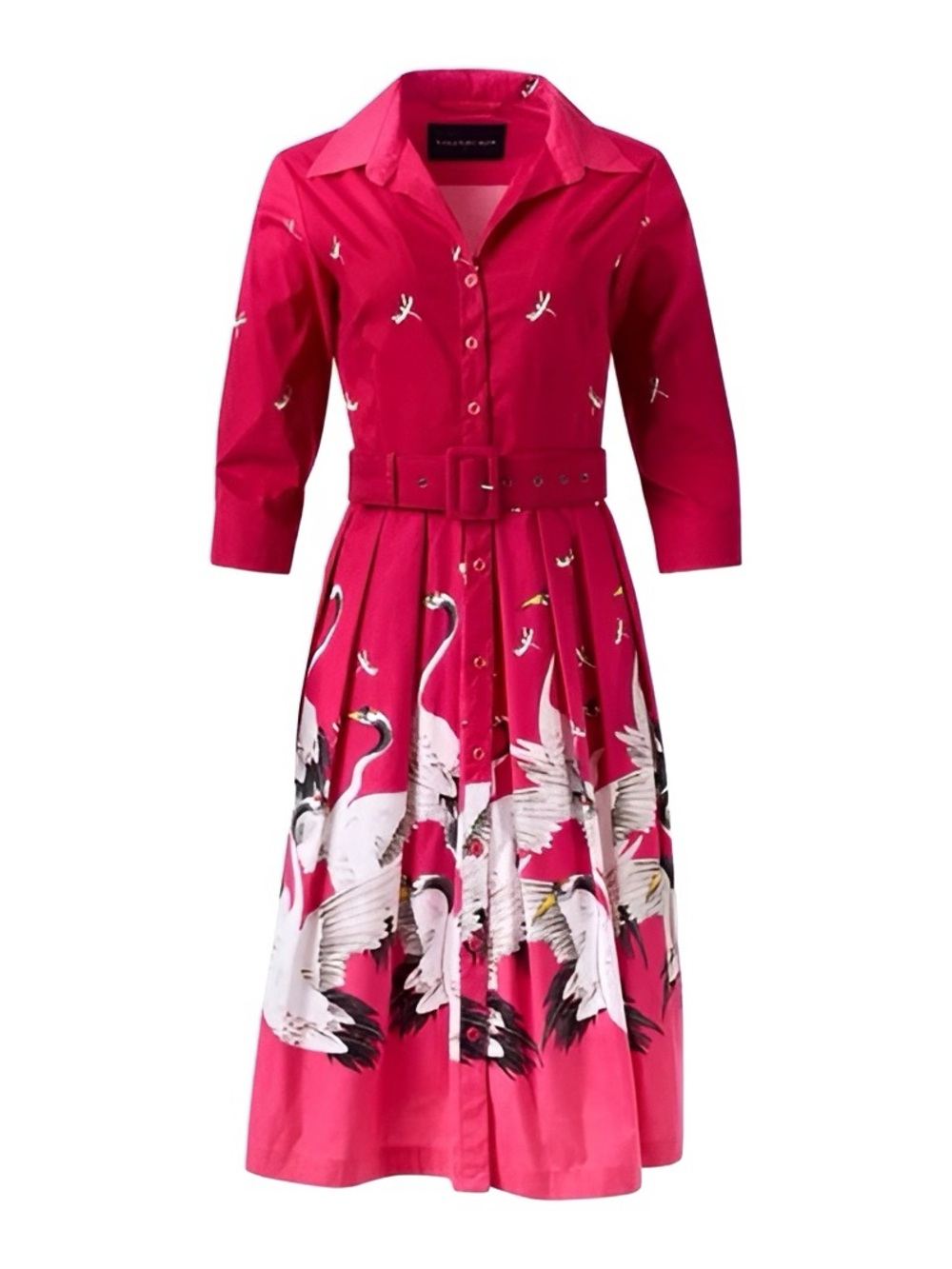 Samantha Sung Audrey White Crane Ombré Shirt Dress